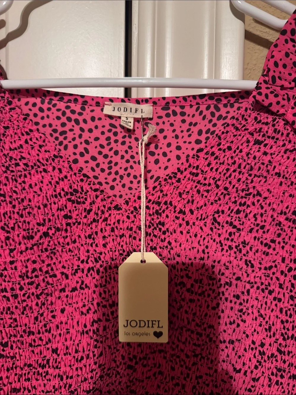 JODIFL Hot Pink Polka Dot Long Sleeve Mini Dress